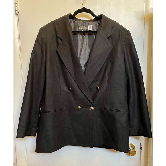 🔴 Vintage Requirements 100% Oversized Wool Blazer Black gold buttons size 18 - Picture 3 of 13